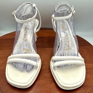 Circus NY Sam Edelman Holly Bright White Leather Block Heel Sandals Womens 10 M